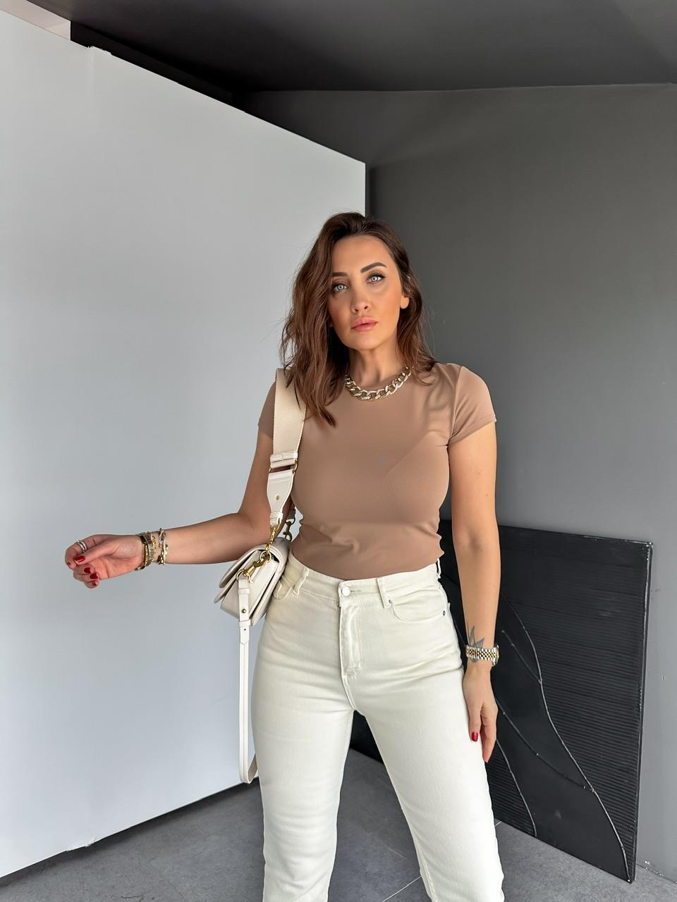 Camel Likralı Cotton Orijinal Tshirt