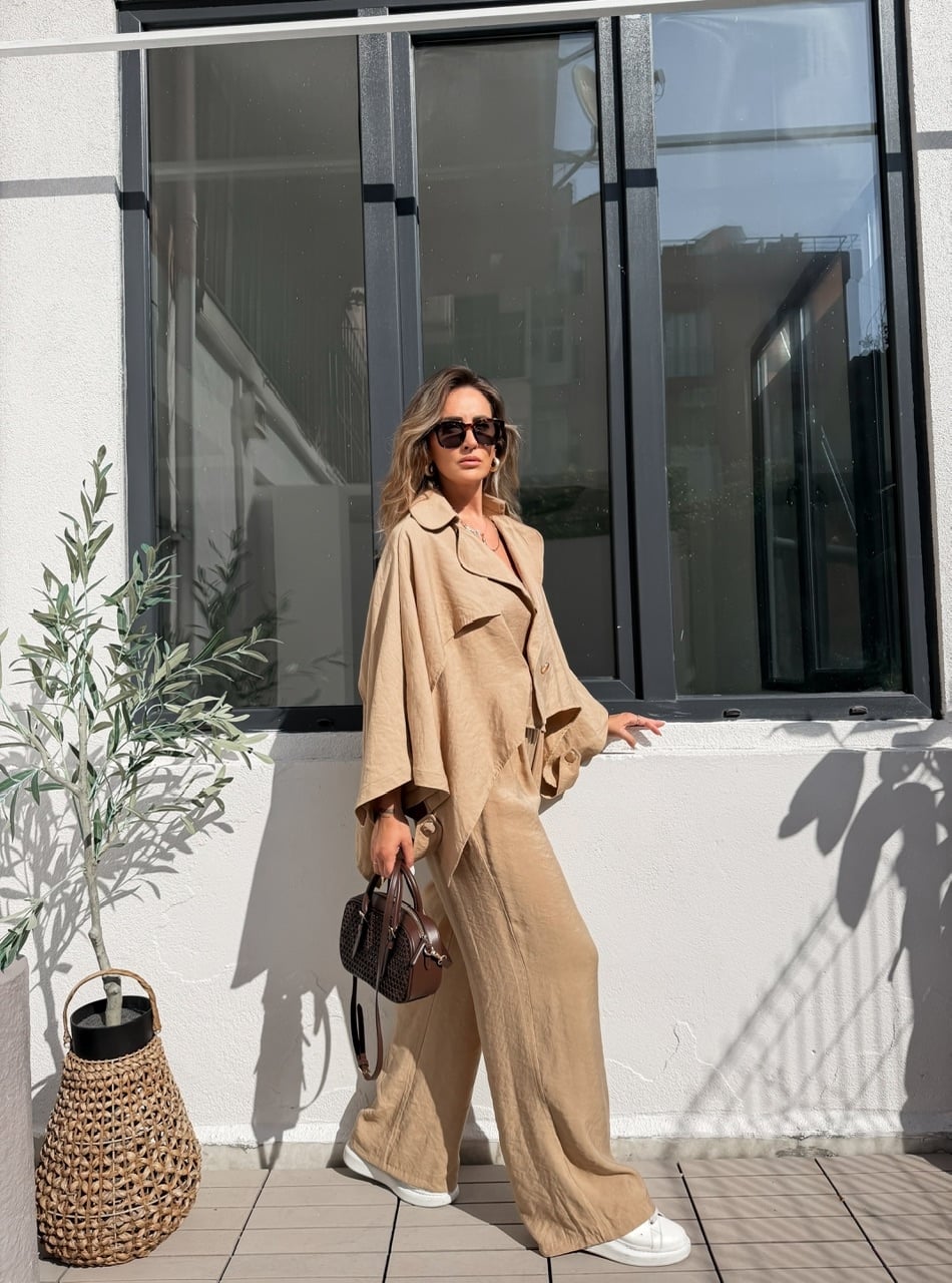 Camel Yarasa Kol Ceketli Tasarım Takım