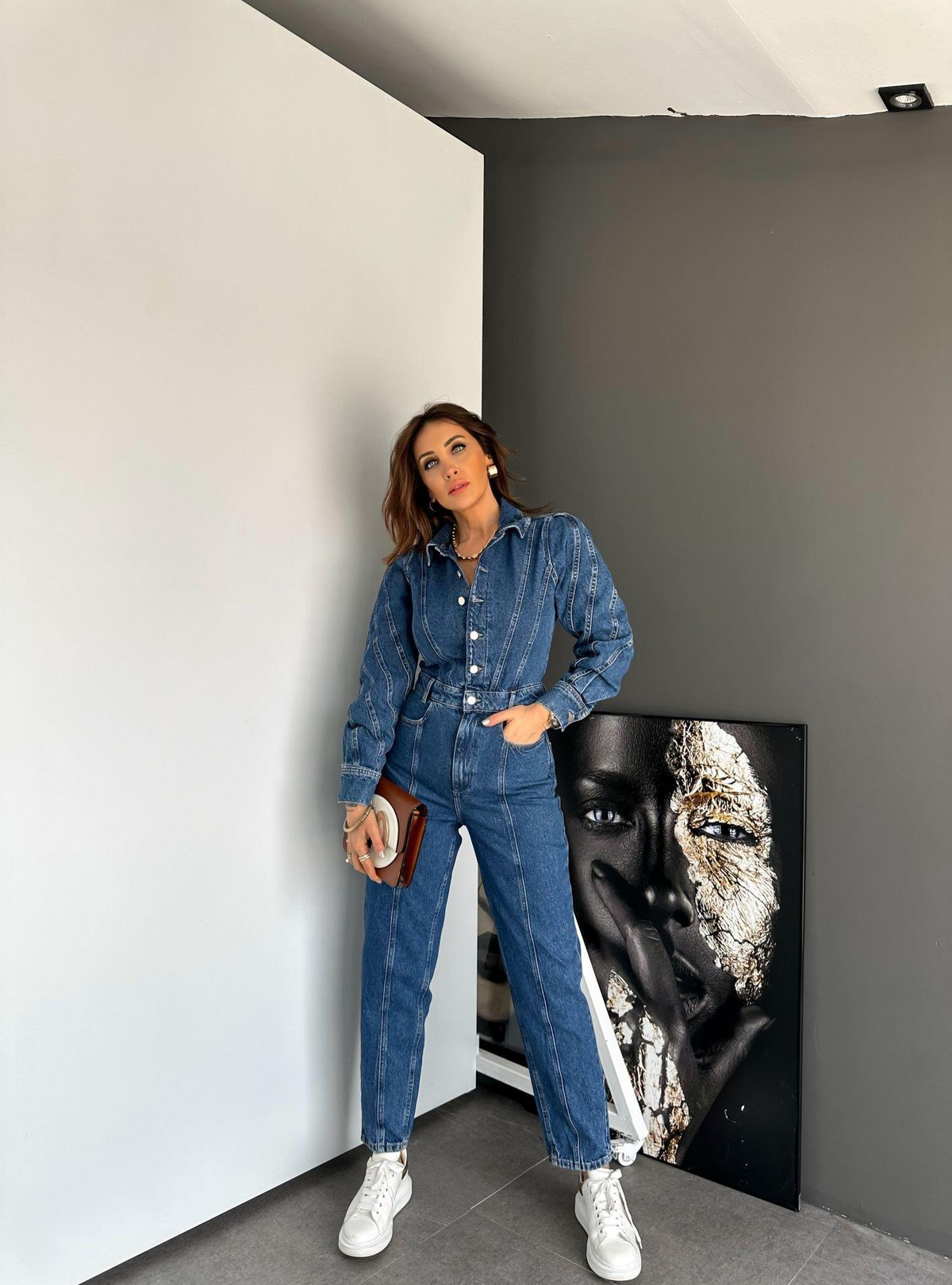Dikiş Ve Düğme Detaylı Denim Tulum