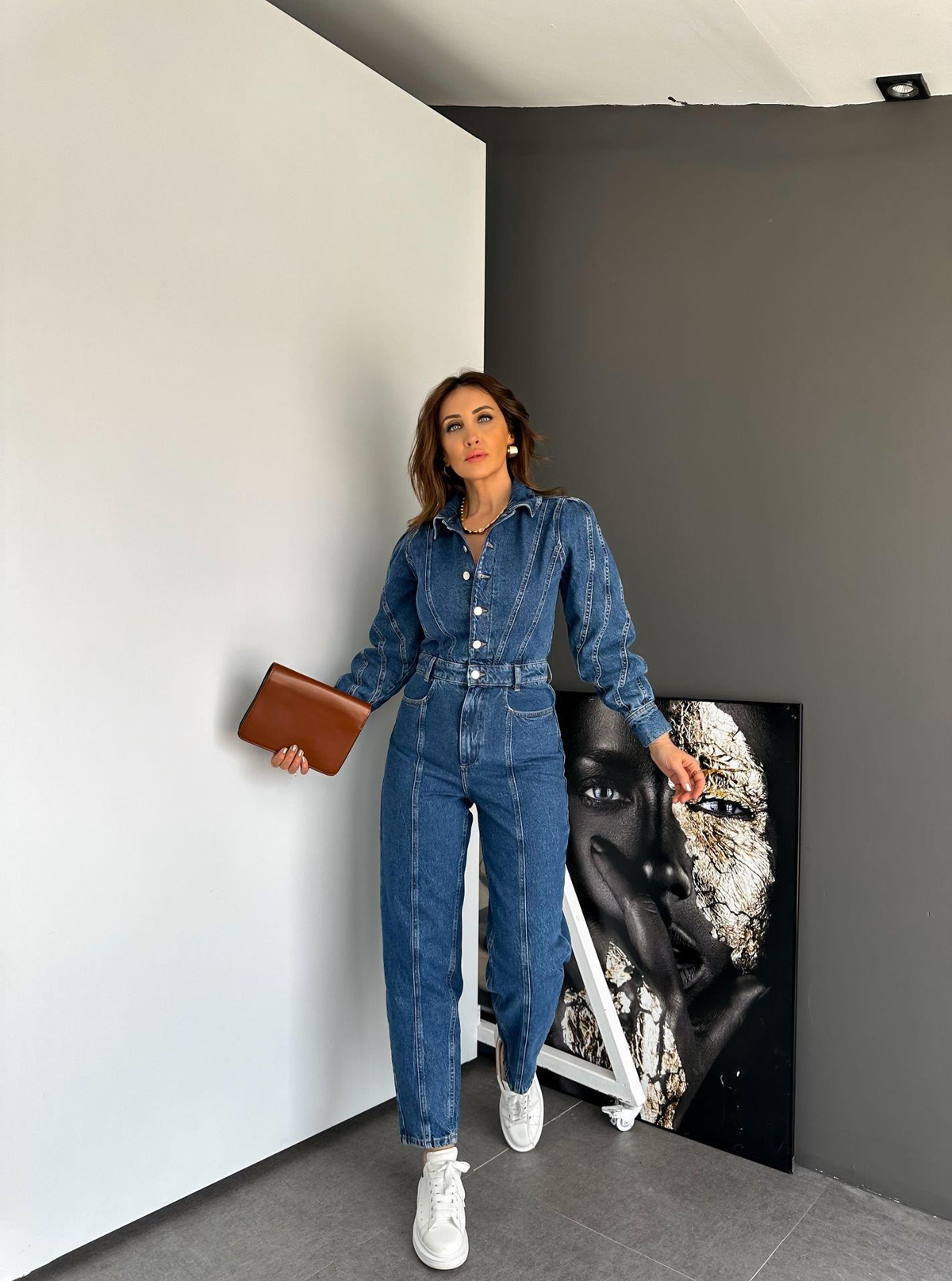 Dikiş Ve Düğme Detaylı Denim Tulum