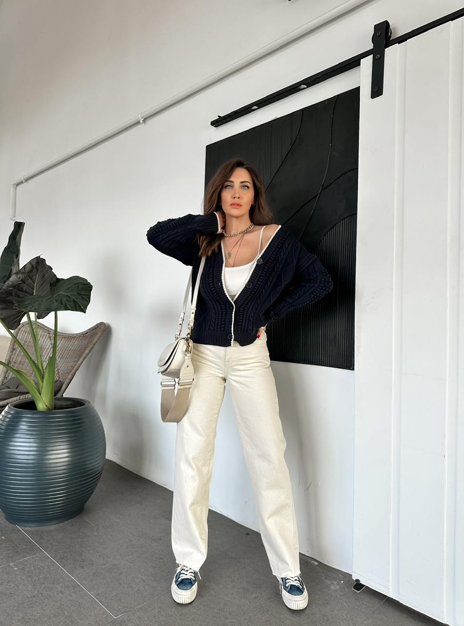 Ekru Bel Detaylı Orijinal Jean