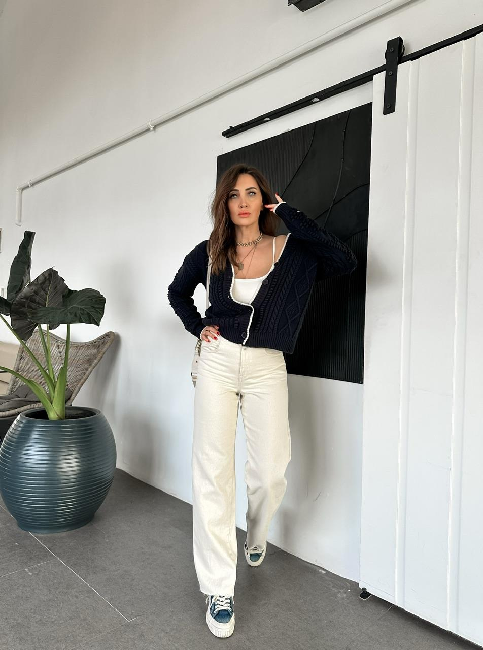 Ekru Bel Detaylı Orijinal Jean