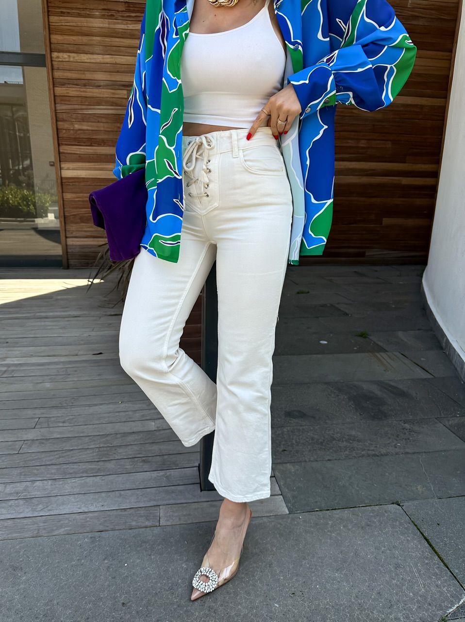 Ekru Beli İpli Jean