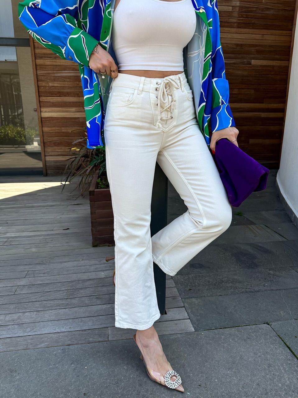 Ekru Beli İpli Jean