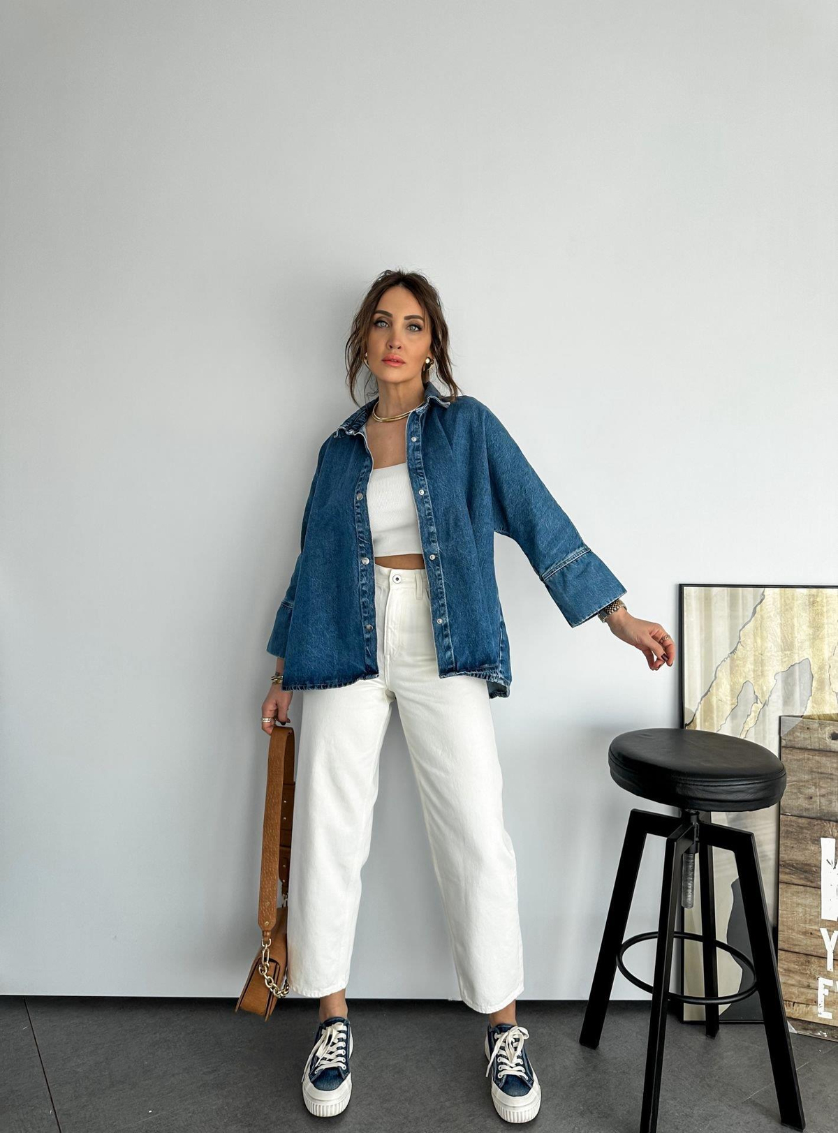 Ekru Bol Paça Mom Jean