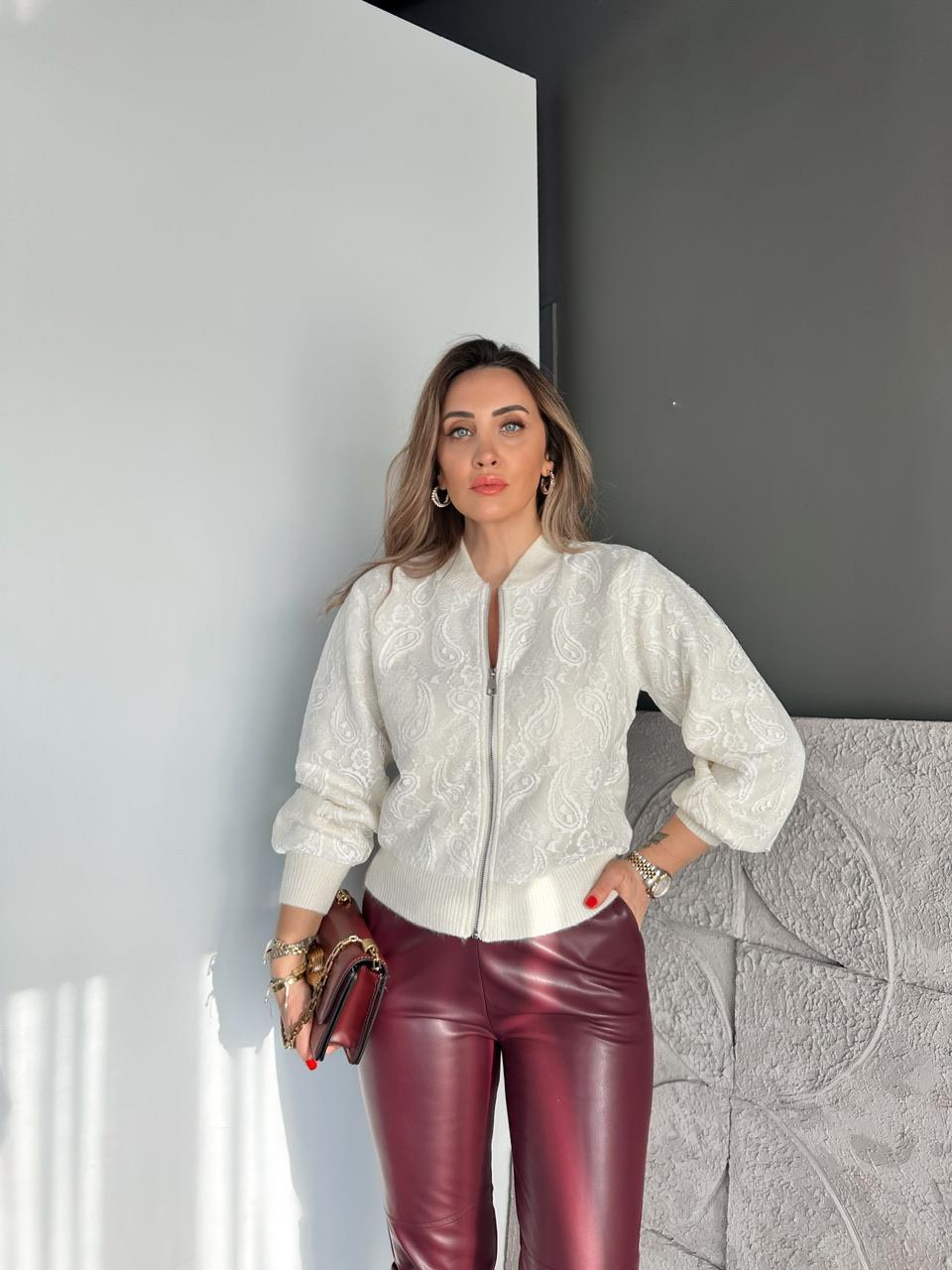Ekru Dantel Parçalı Premium Triko