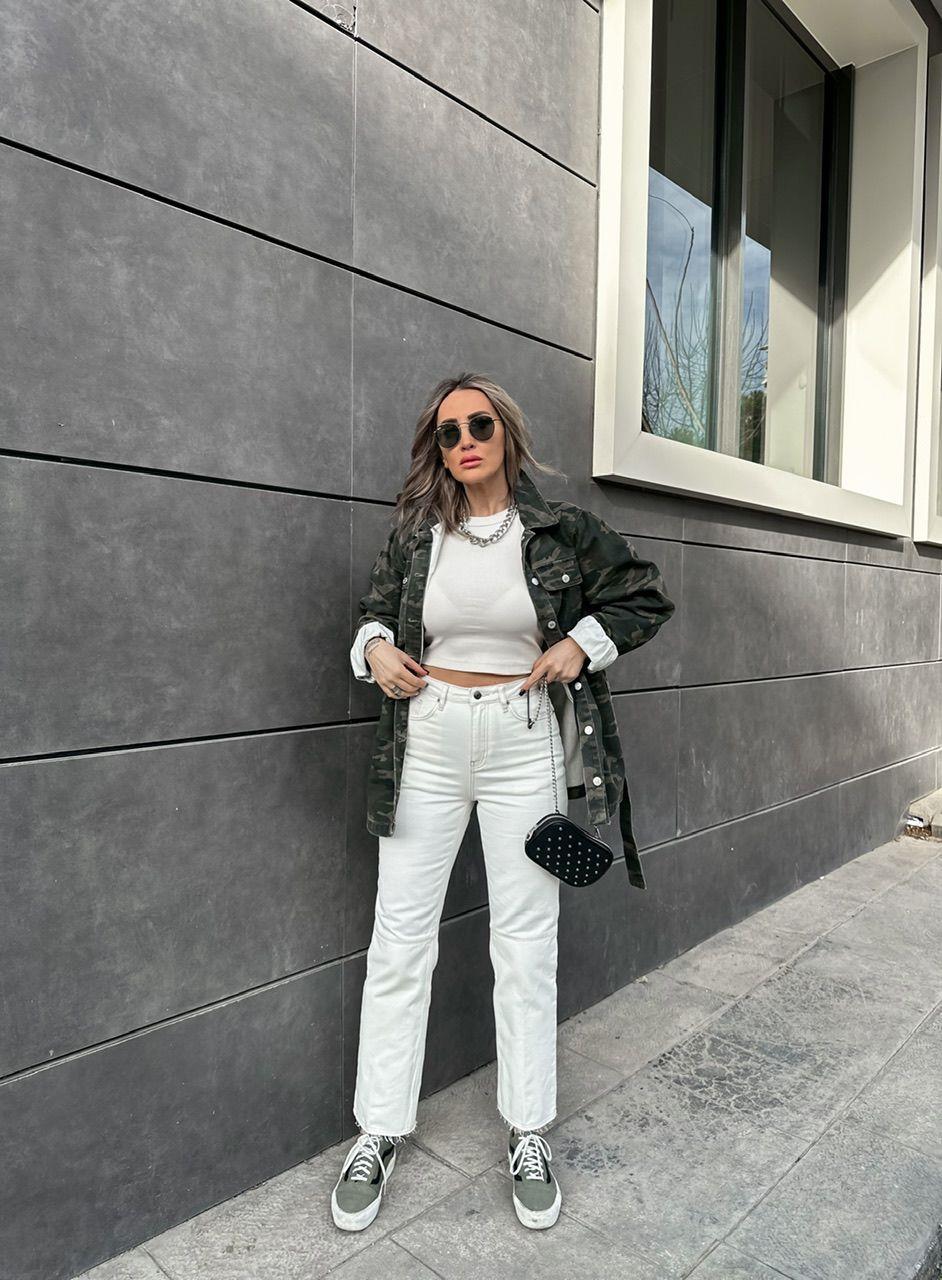 Ekru Dizi Dikiş Detaylı Jean