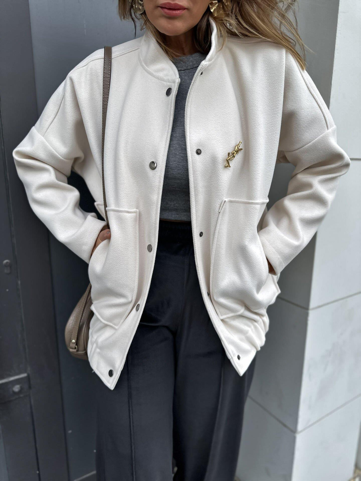 Ekru Kaşe Bomber Mont
