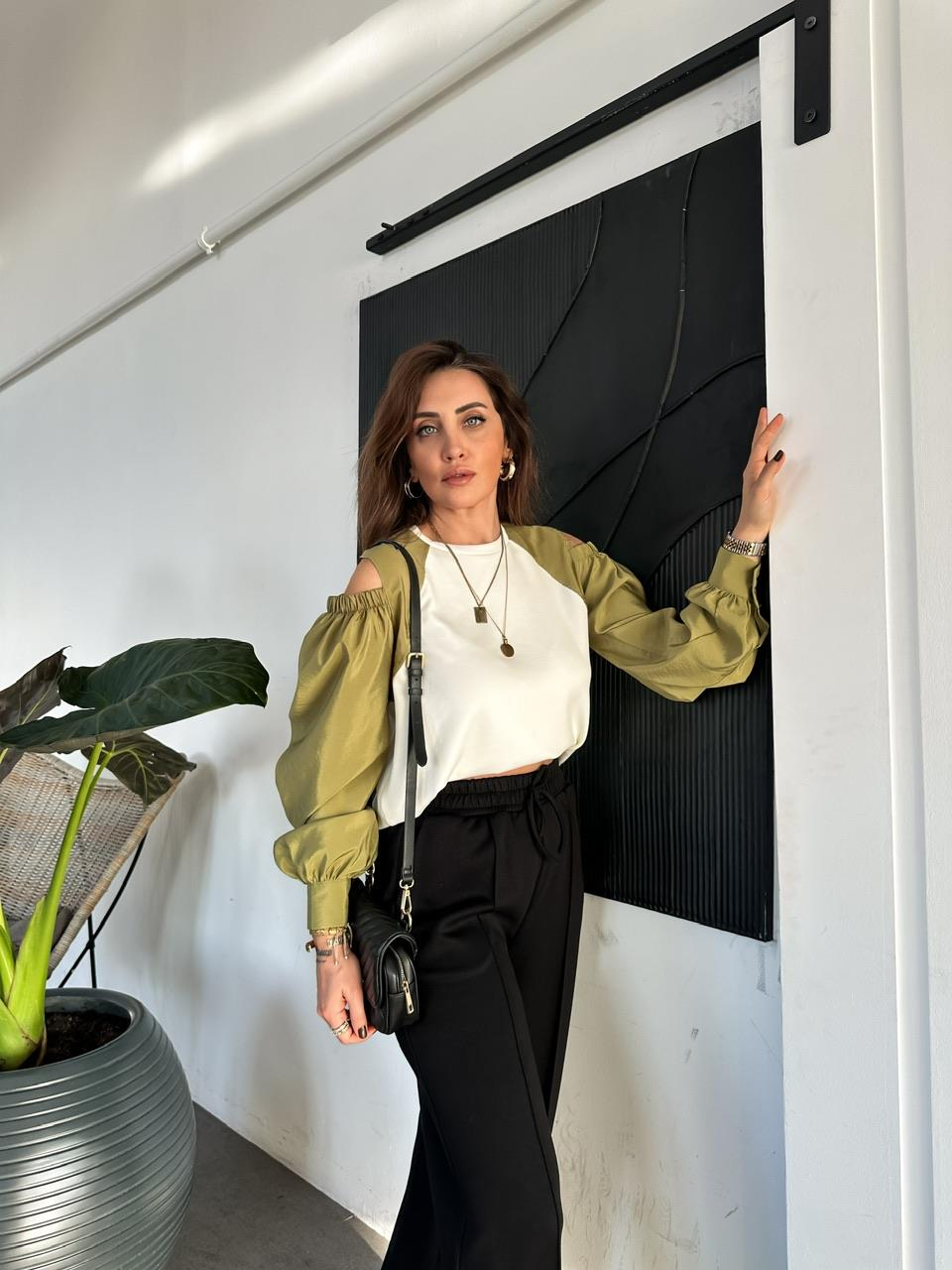 Ekru Omuz Detaylı Paraşüt Kollu Sweatshirt