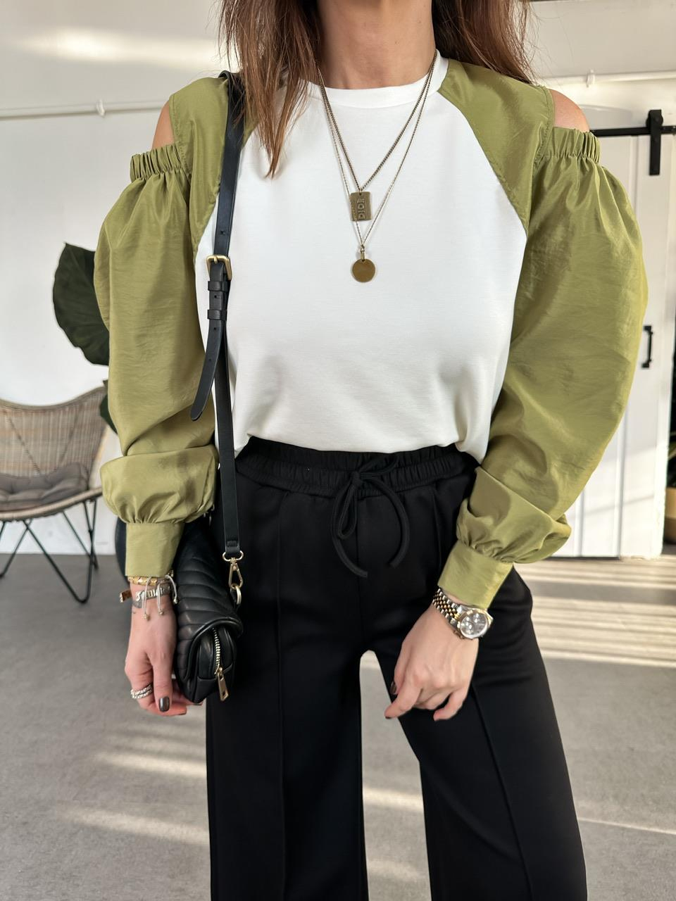 Ekru Omuz Detaylı Paraşüt Kollu Sweatshirt