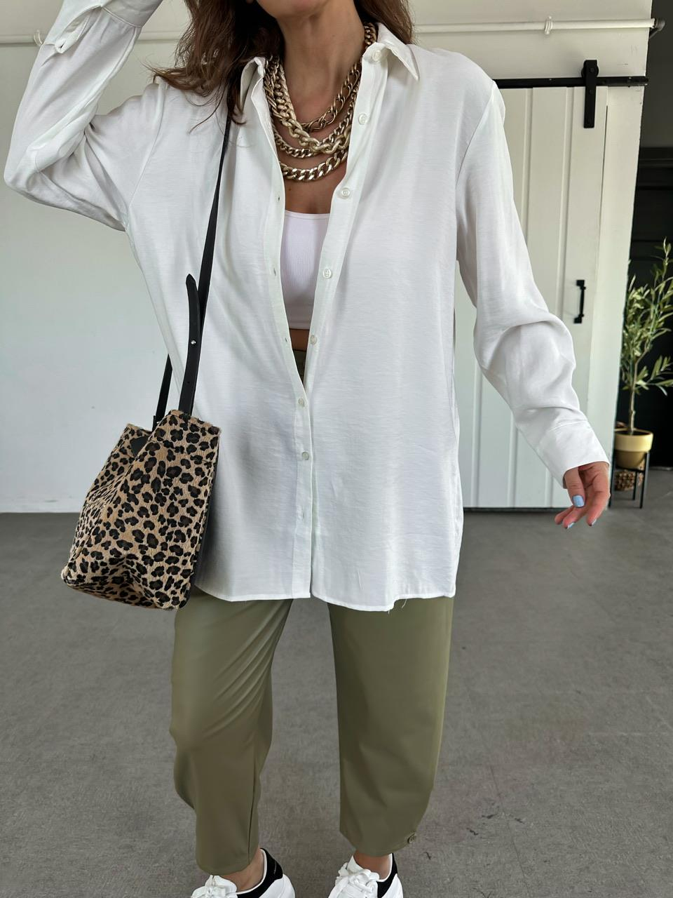 Ekru Oversize Cotton Gömlek