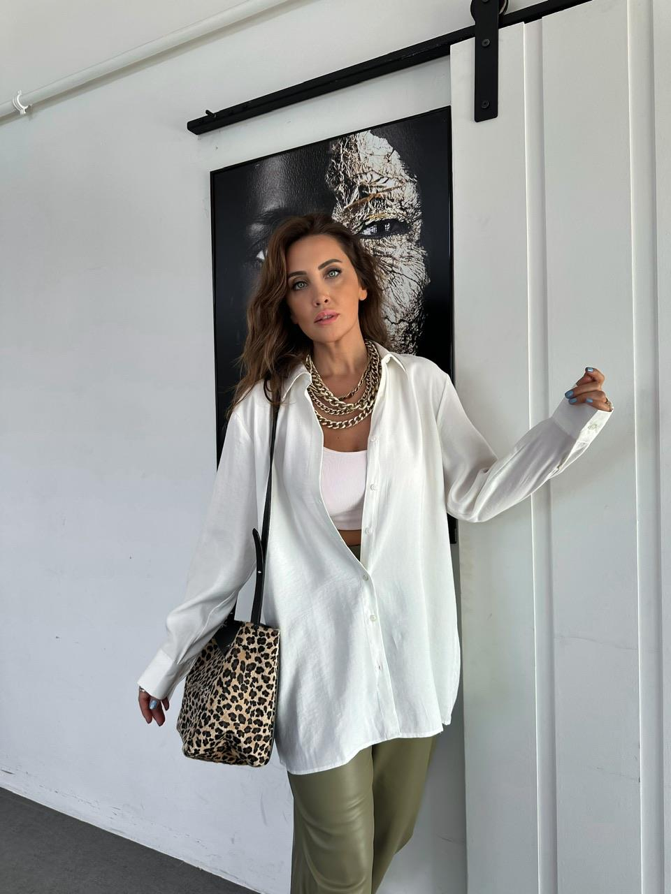 Ekru Oversize Cotton Gömlek