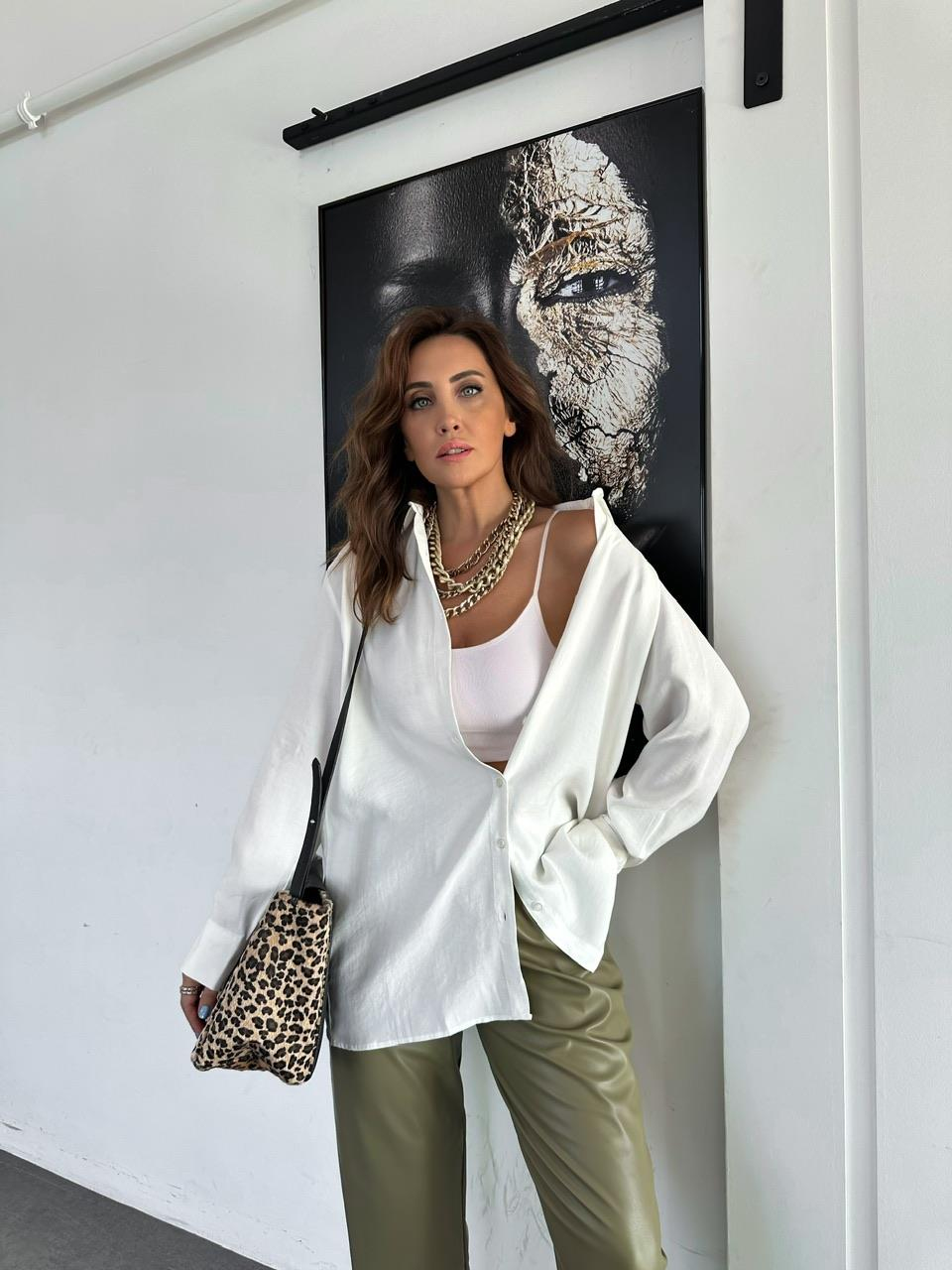 Ekru Oversize Cotton Gömlek