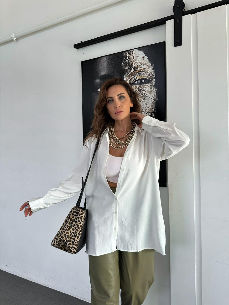 Ekru Oversize Cotton Gömlek