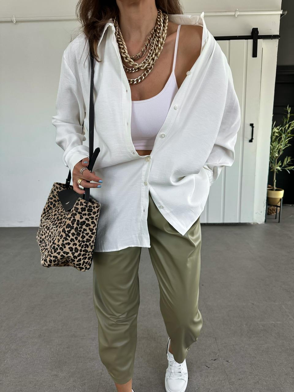 Ekru Oversize Cotton Gömlek