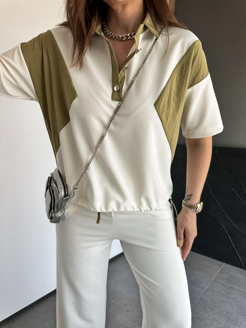 Ekru Polo Yaka Garnili Takım