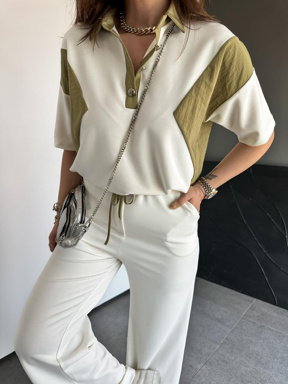 Ekru Polo Yaka Garnili Takım
