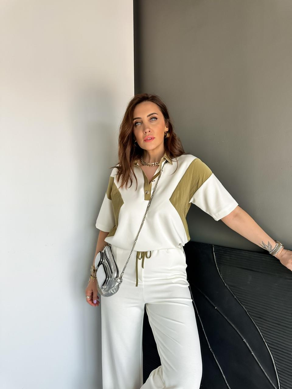Ekru Polo Yaka Garnili Takım
