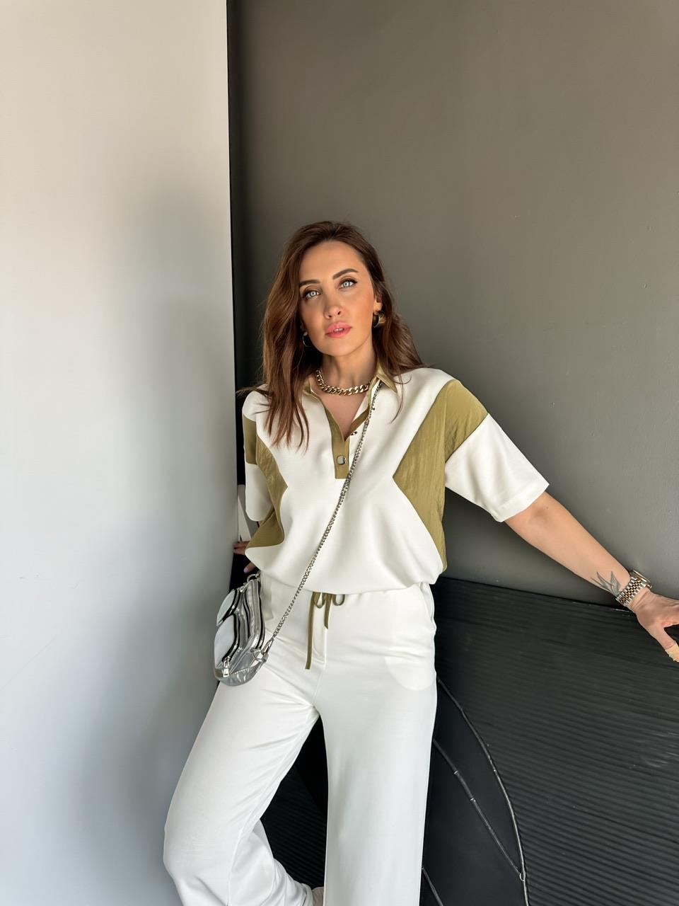 Ekru Polo Yaka Garnili Takım