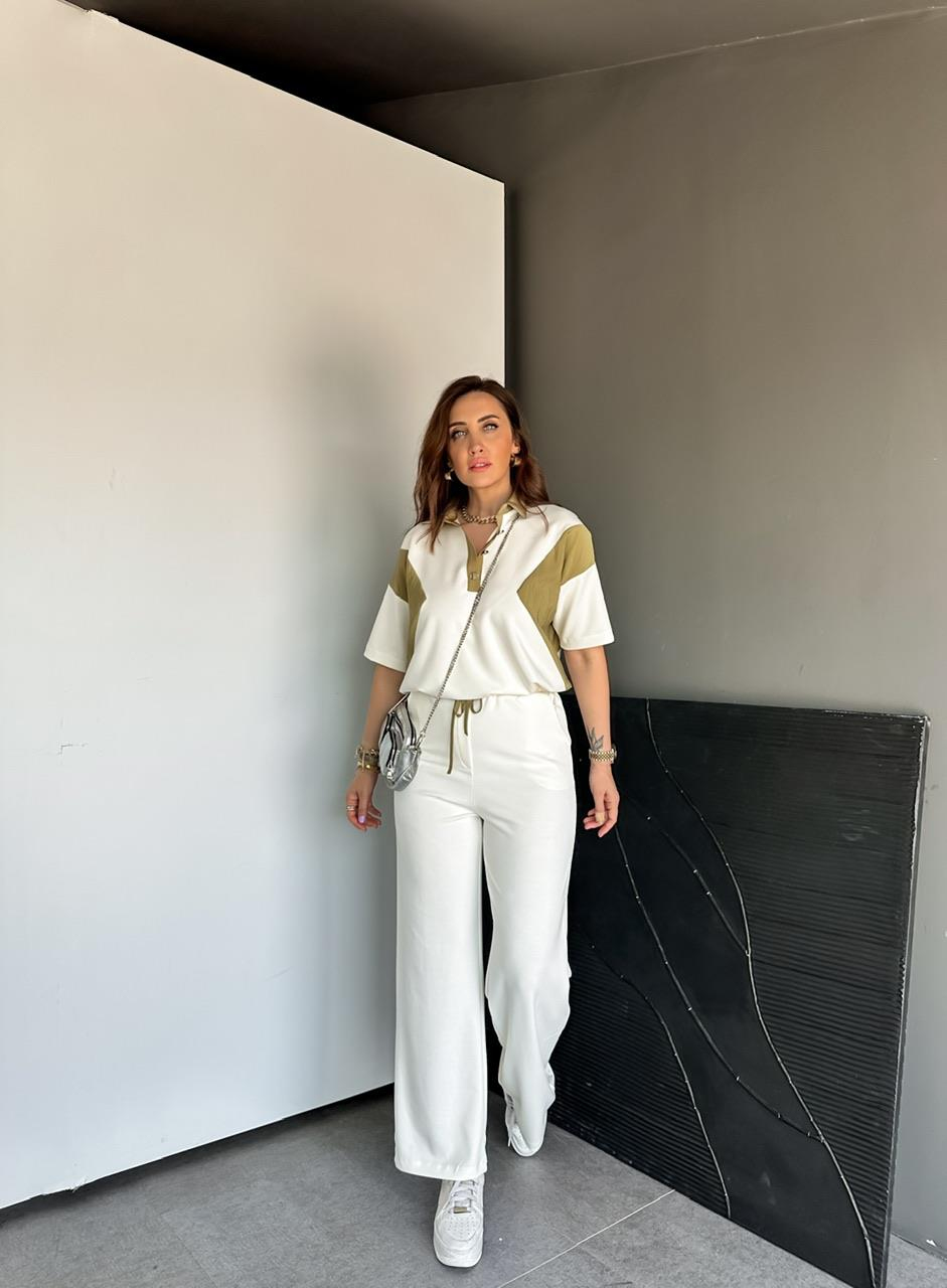 Ekru Polo Yaka Garnili Takım