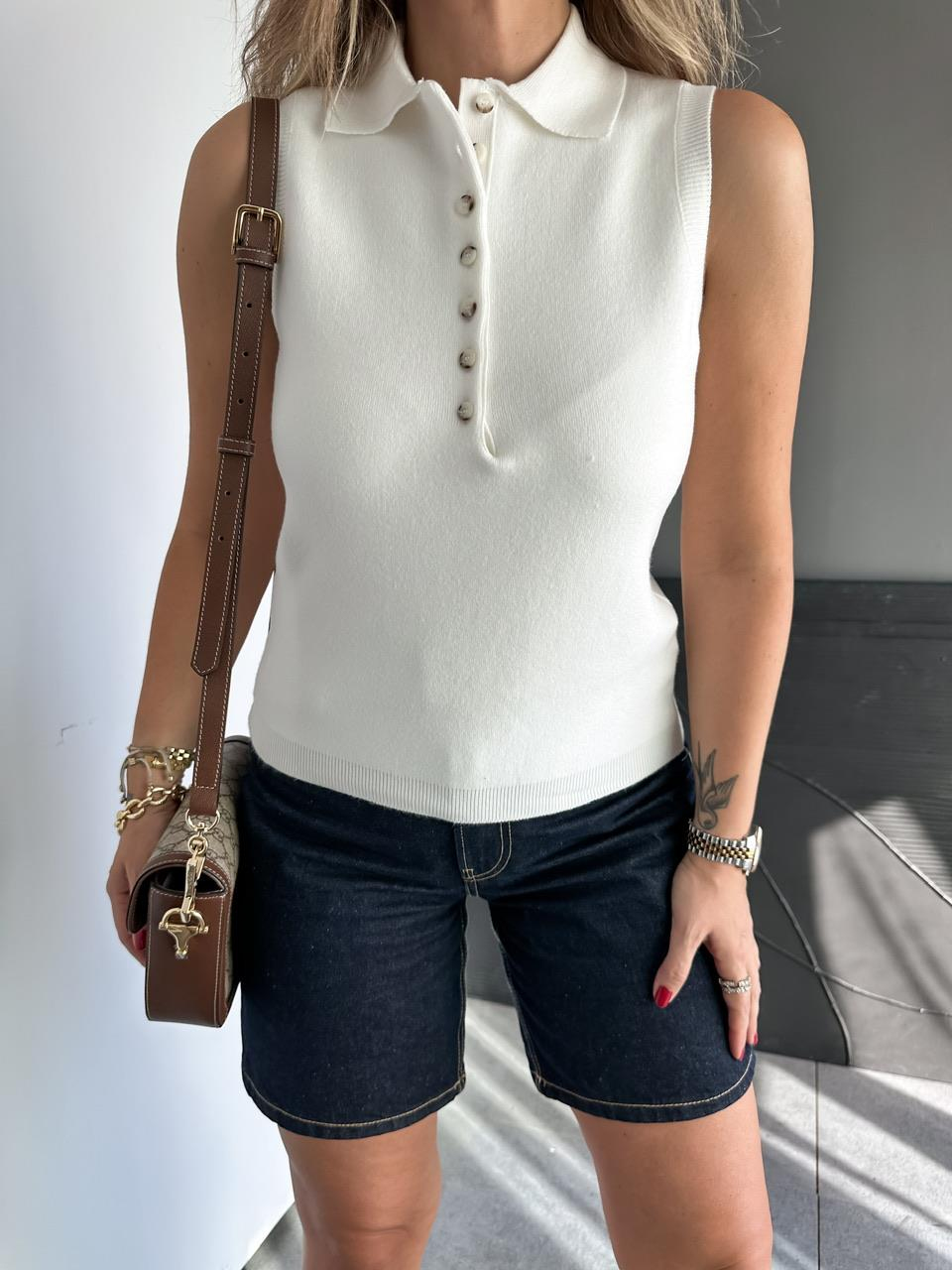 Ekru Polo Yaka Marka Model Süveter