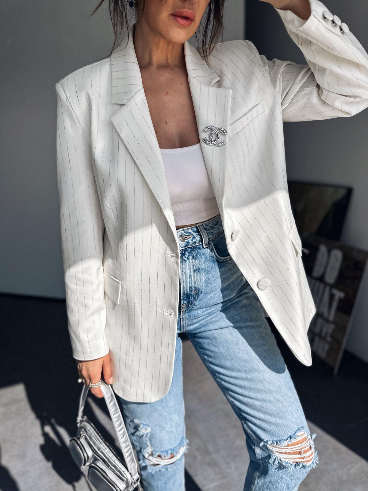 Ekru Sim Detaylı Blazer Ceket