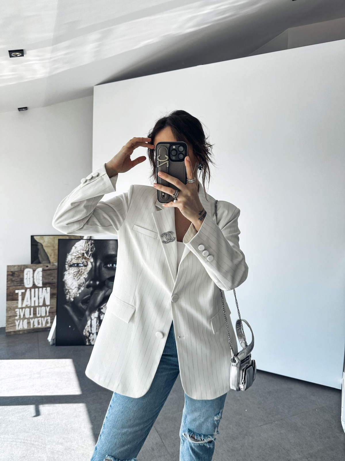 Ekru Sim Detaylı Blazer Ceket