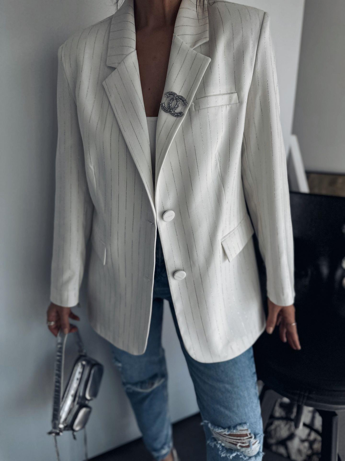 Ekru Sim Detaylı Blazer Ceket