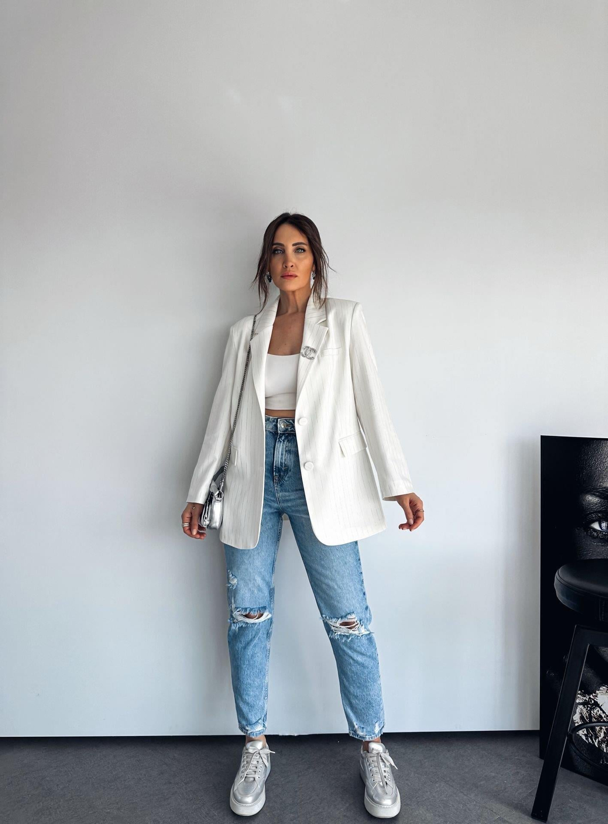 Ekru Sim Detaylı Blazer Ceket