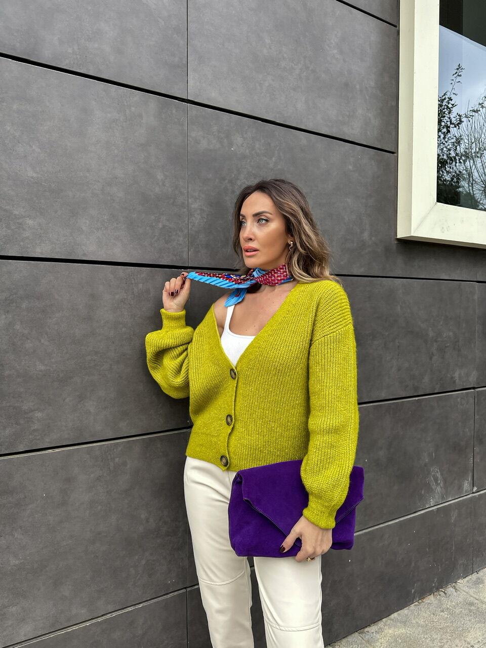 Fıstık Yeşili Basic Hırka