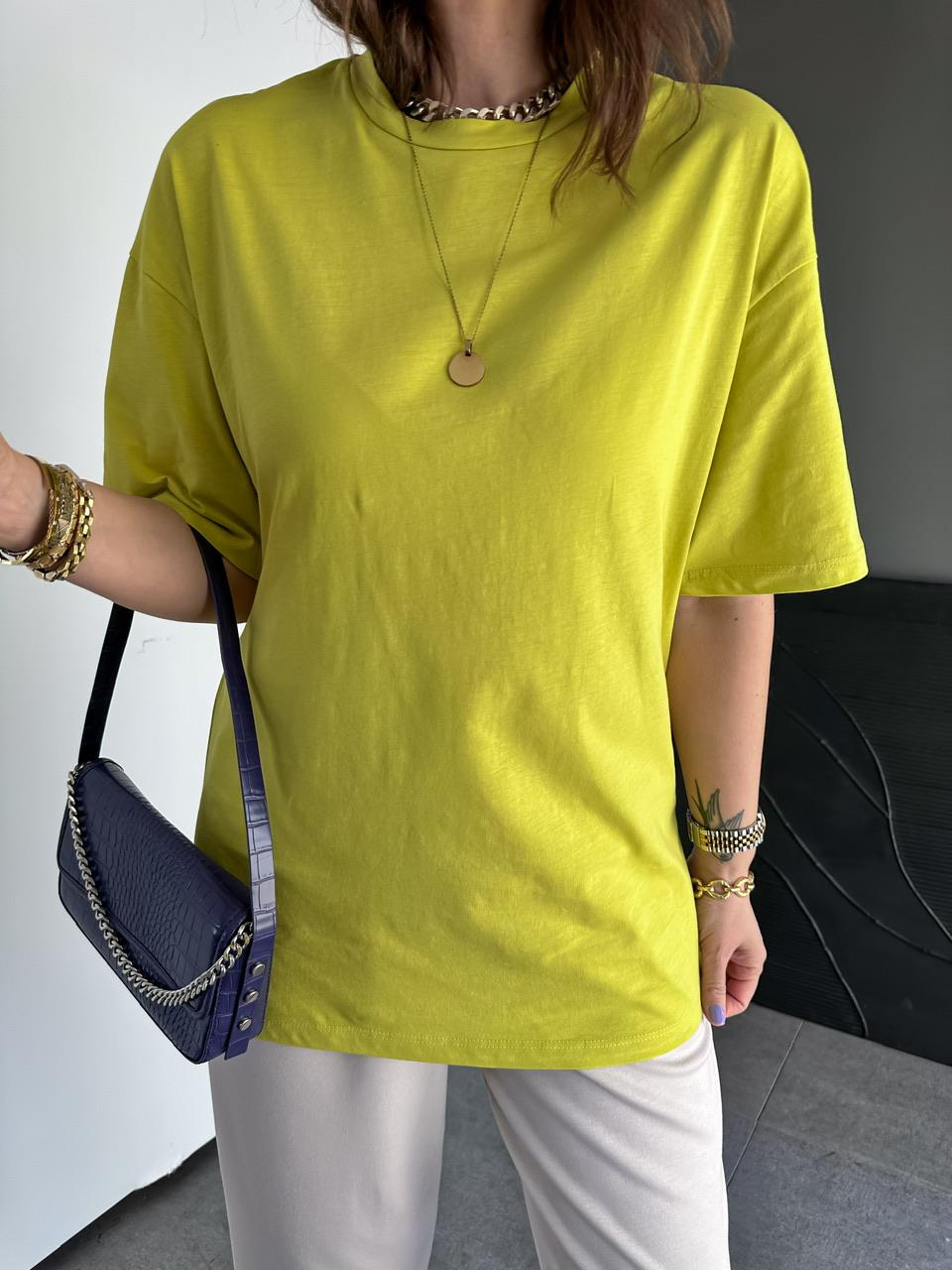 Fıstık Yeşili Uzun Basic Cotton Tshirt