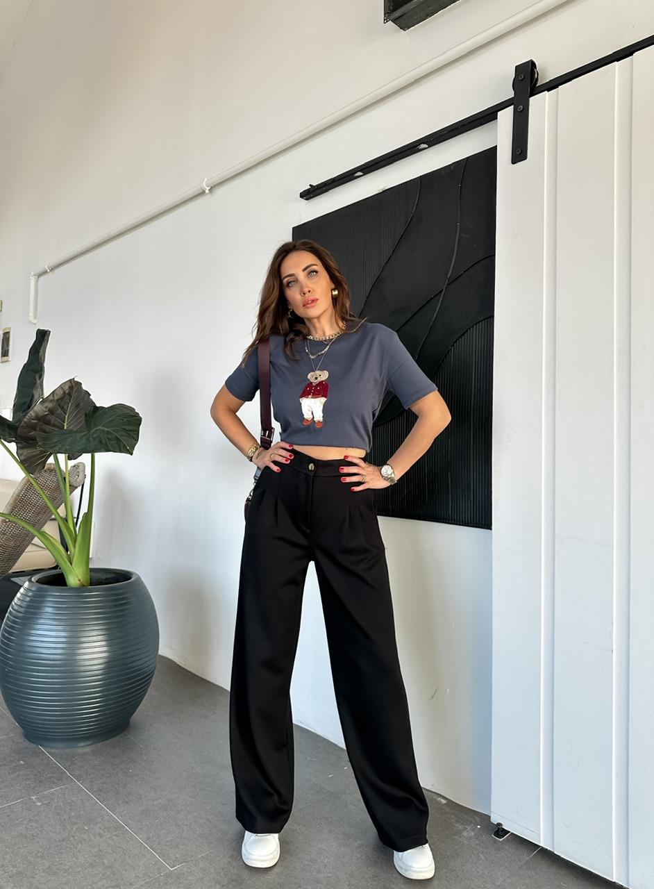 Füme Ayıcık Figürlü Cotton Tshirt