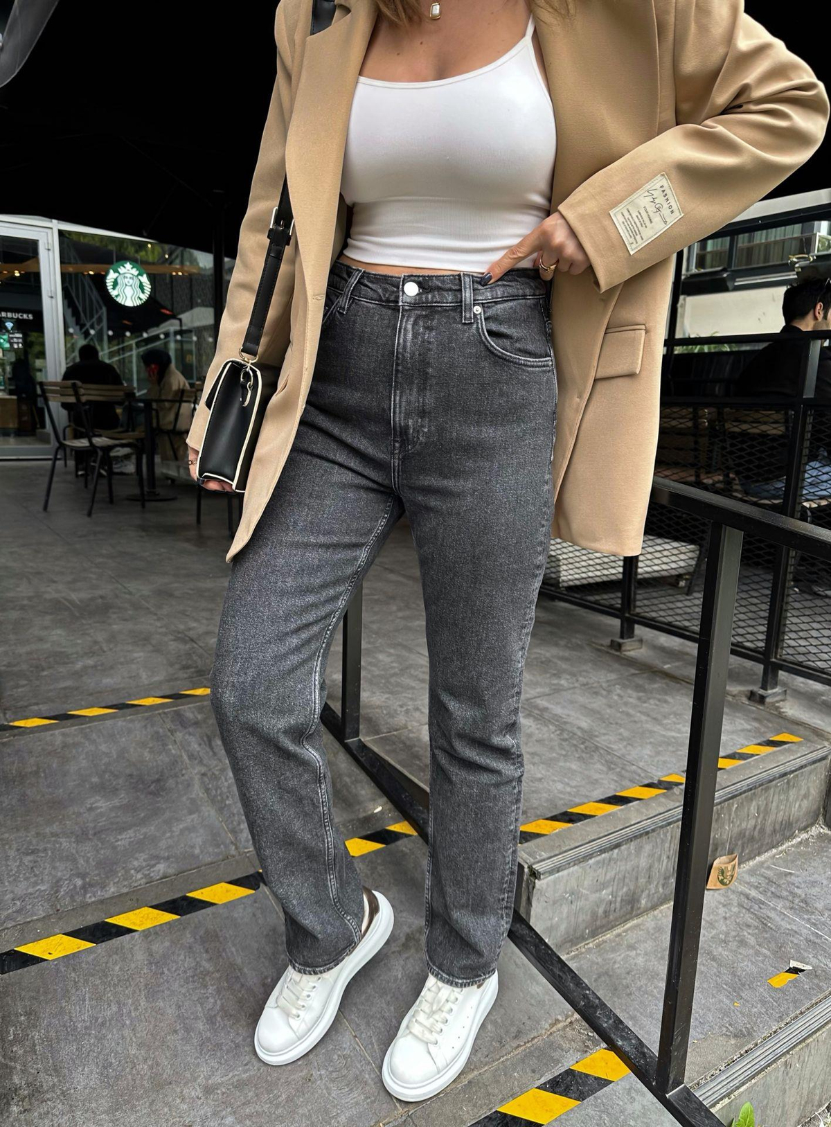 Füme Yüksek Bel Düz Paça Jean