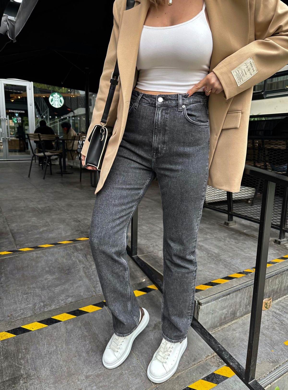 Füme Yüksek Bel Düz Paça Jean