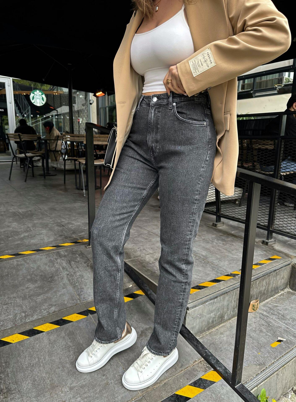 Füme Yüksek Bel Düz Paça Jean