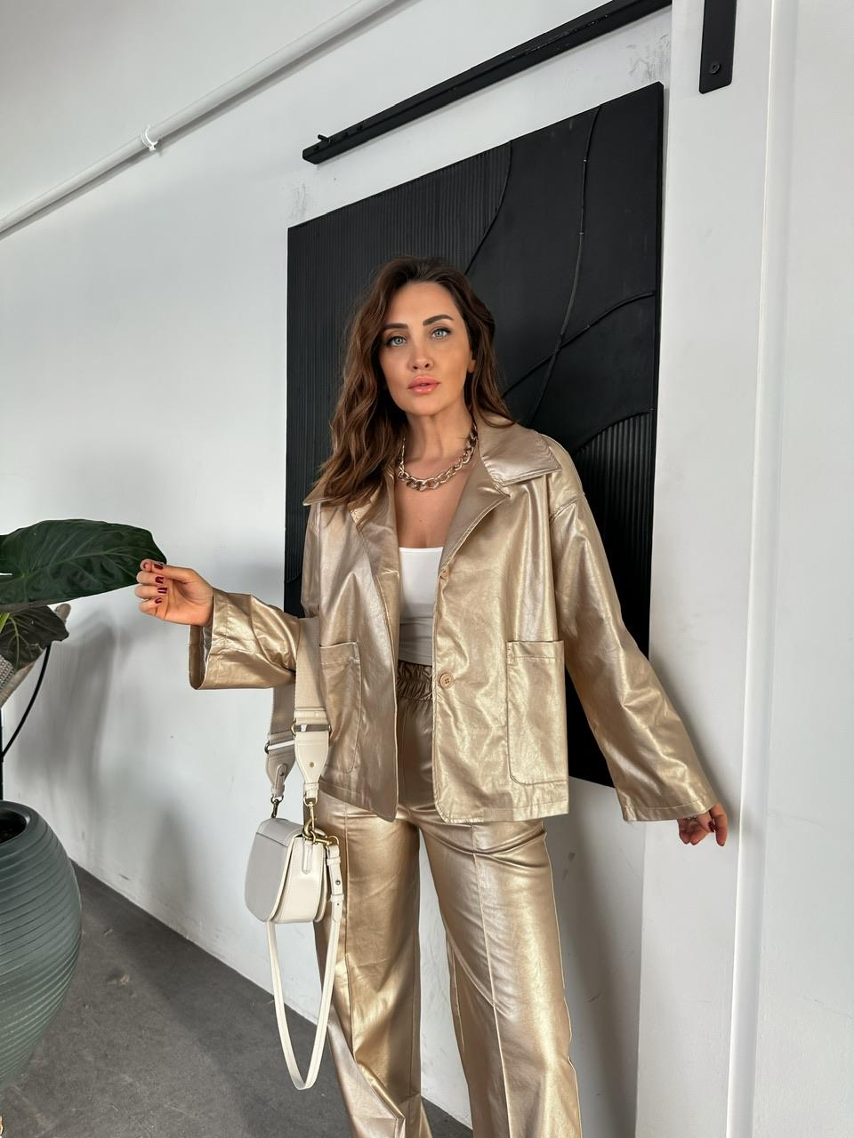 Gold Metalik Pantolon Ceket Takım