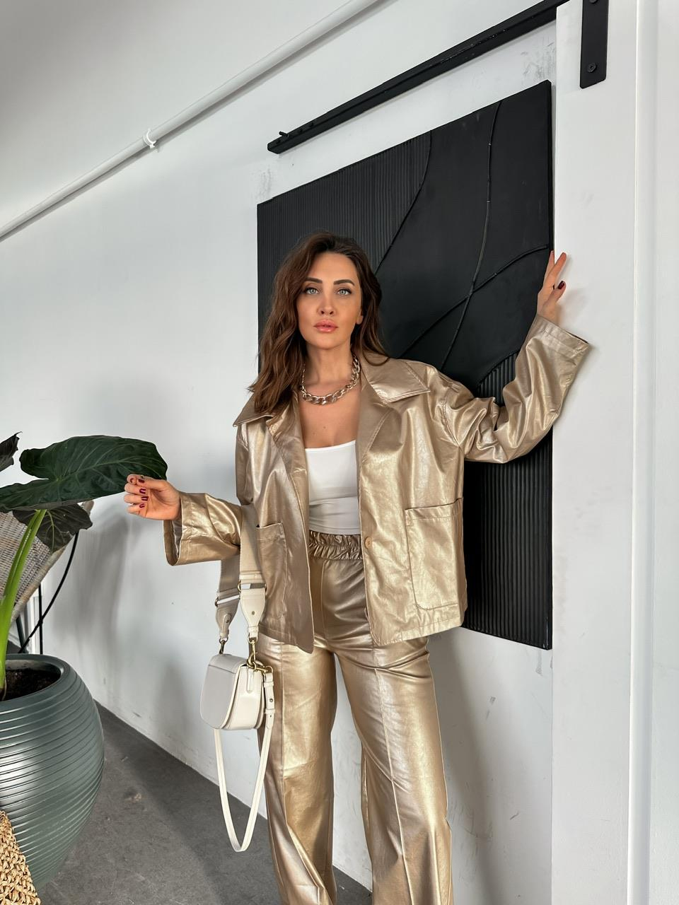 Gold Metalik Pantolon Ceket Takım