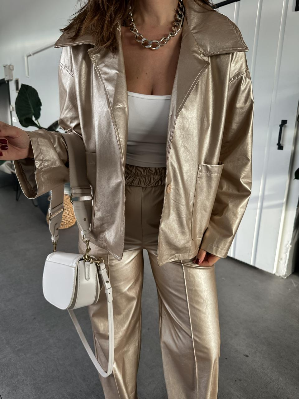Gold Metalik Pantolon Ceket Takım