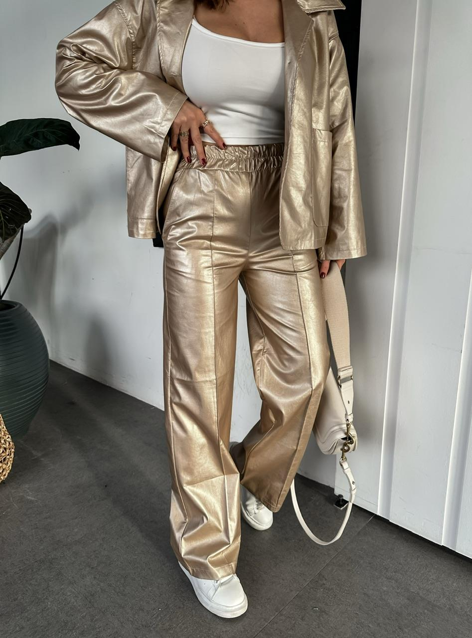 Gold Metalik Pantolon Ceket Takım