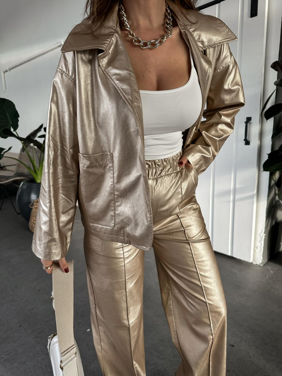Gold Metalik Pantolon Ceket Takım