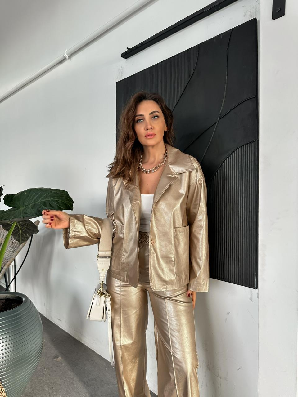 Gold Metalik Pantolon Ceket Takım