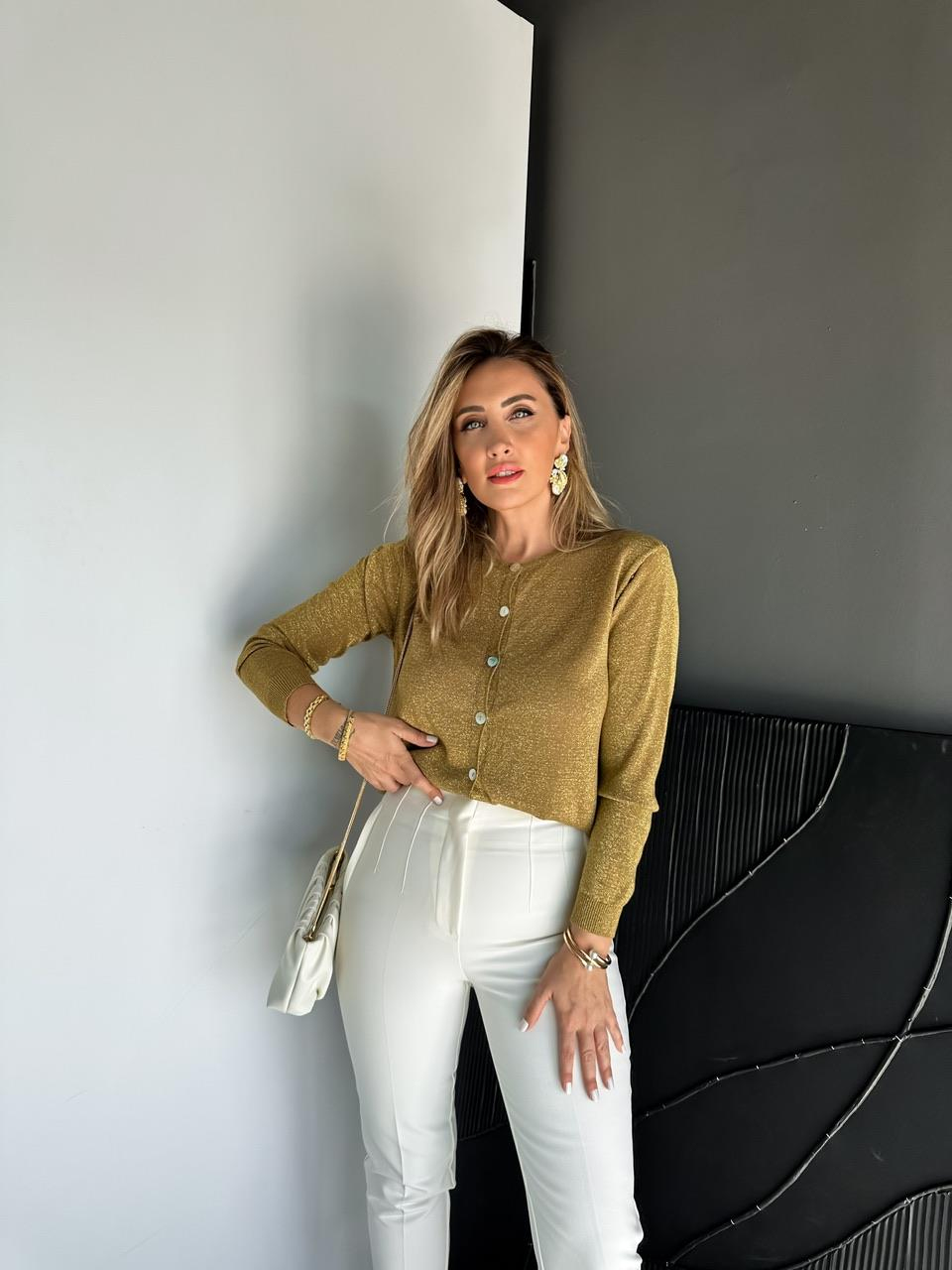Gold Simli Yumuşak Dokulu Hırka