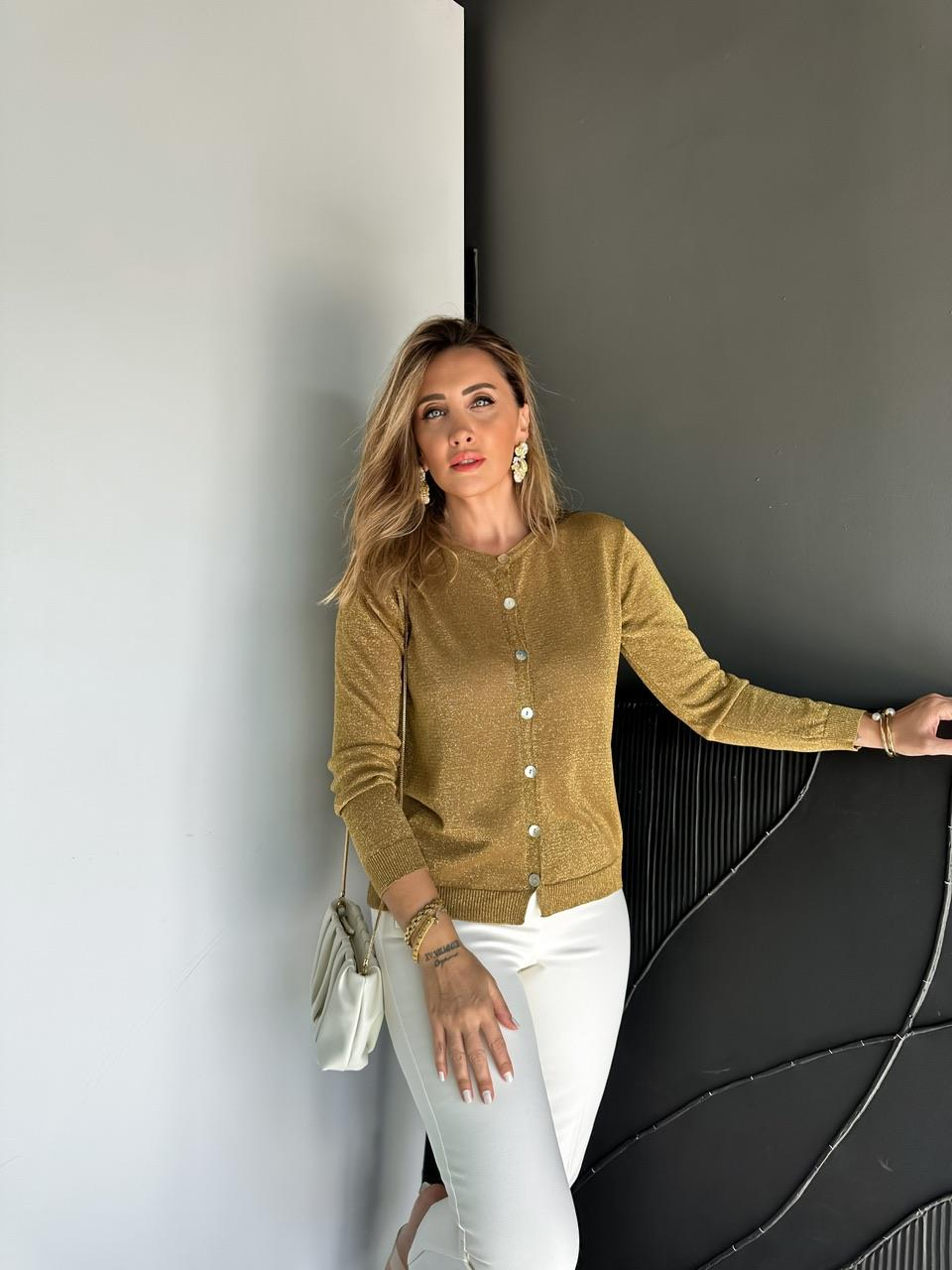 Gold Simli Yumuşak Dokulu Hırka