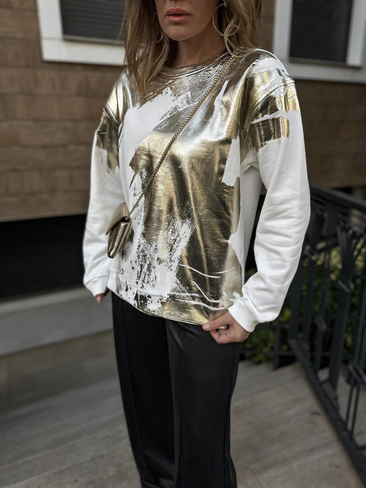 Gold Varak Baskılı Sweatshirt