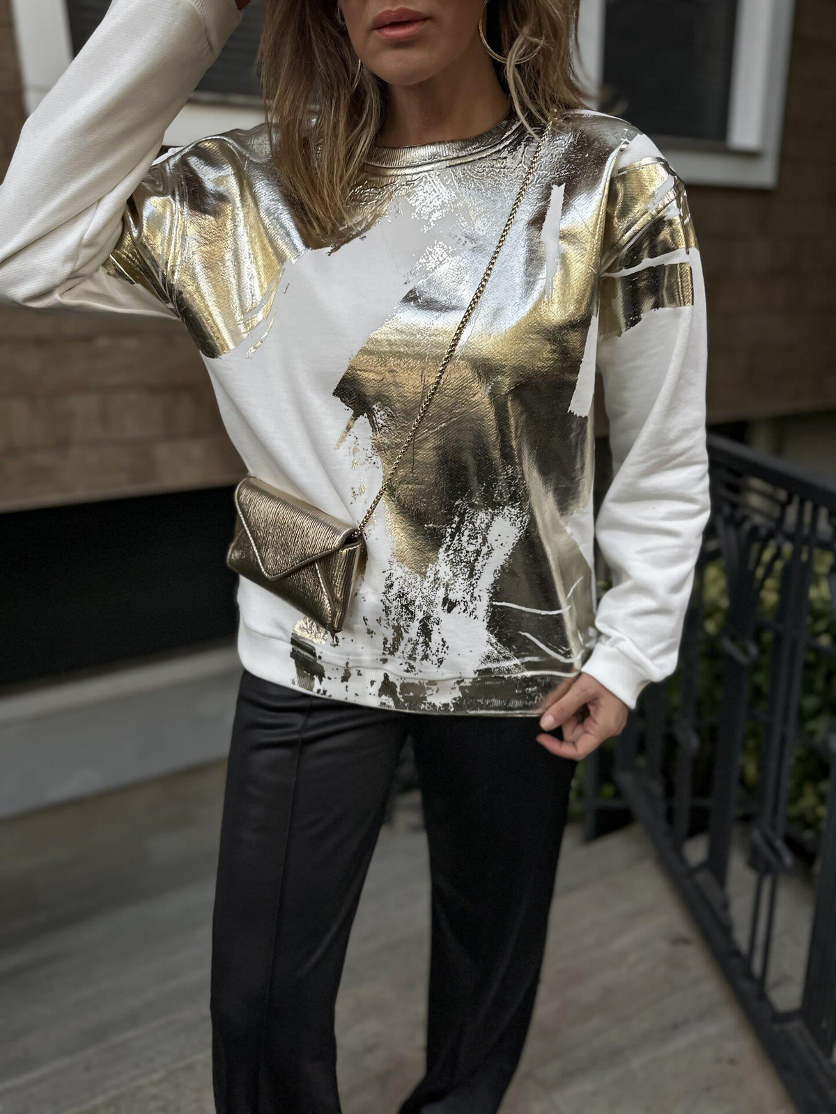 Gold Varak Baskılı Sweatshirt