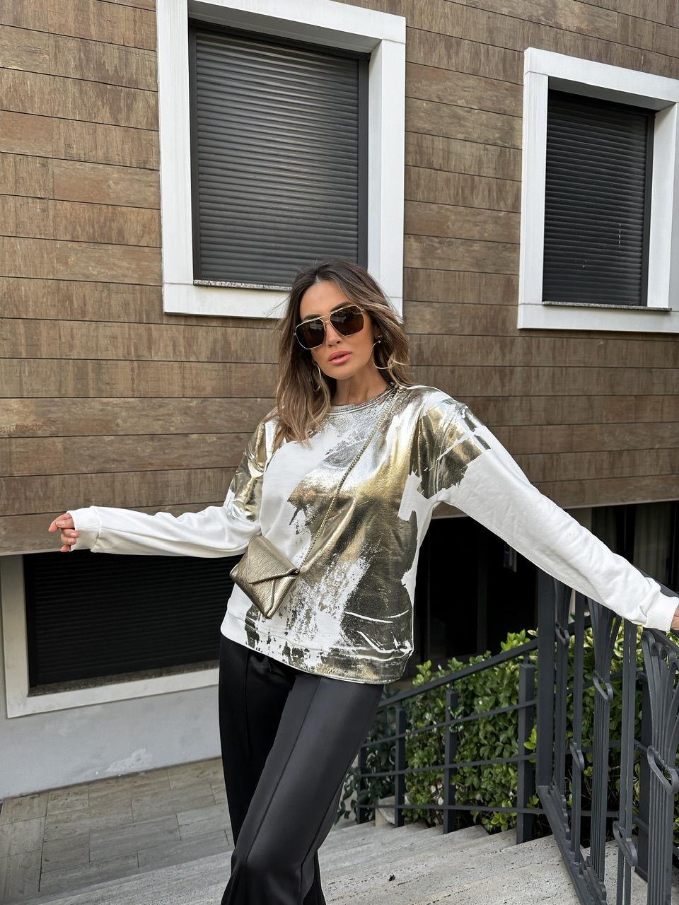 Gold Varak Baskılı Sweatshirt