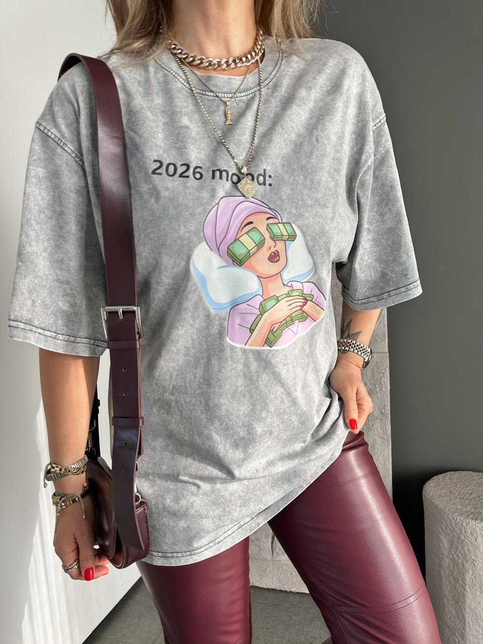 Gri 2026 Mood Yıkamalı Tshirt