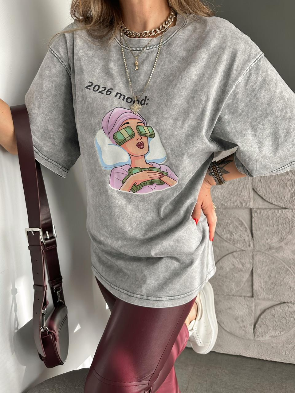 Gri 2026 Mood Yıkamalı Tshirt