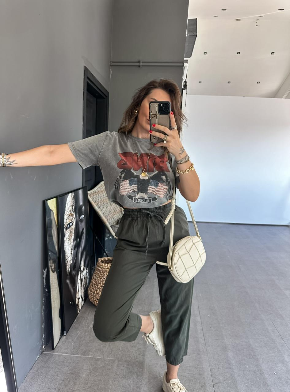 Gri Anne Bing Yıkamalı Tshirt