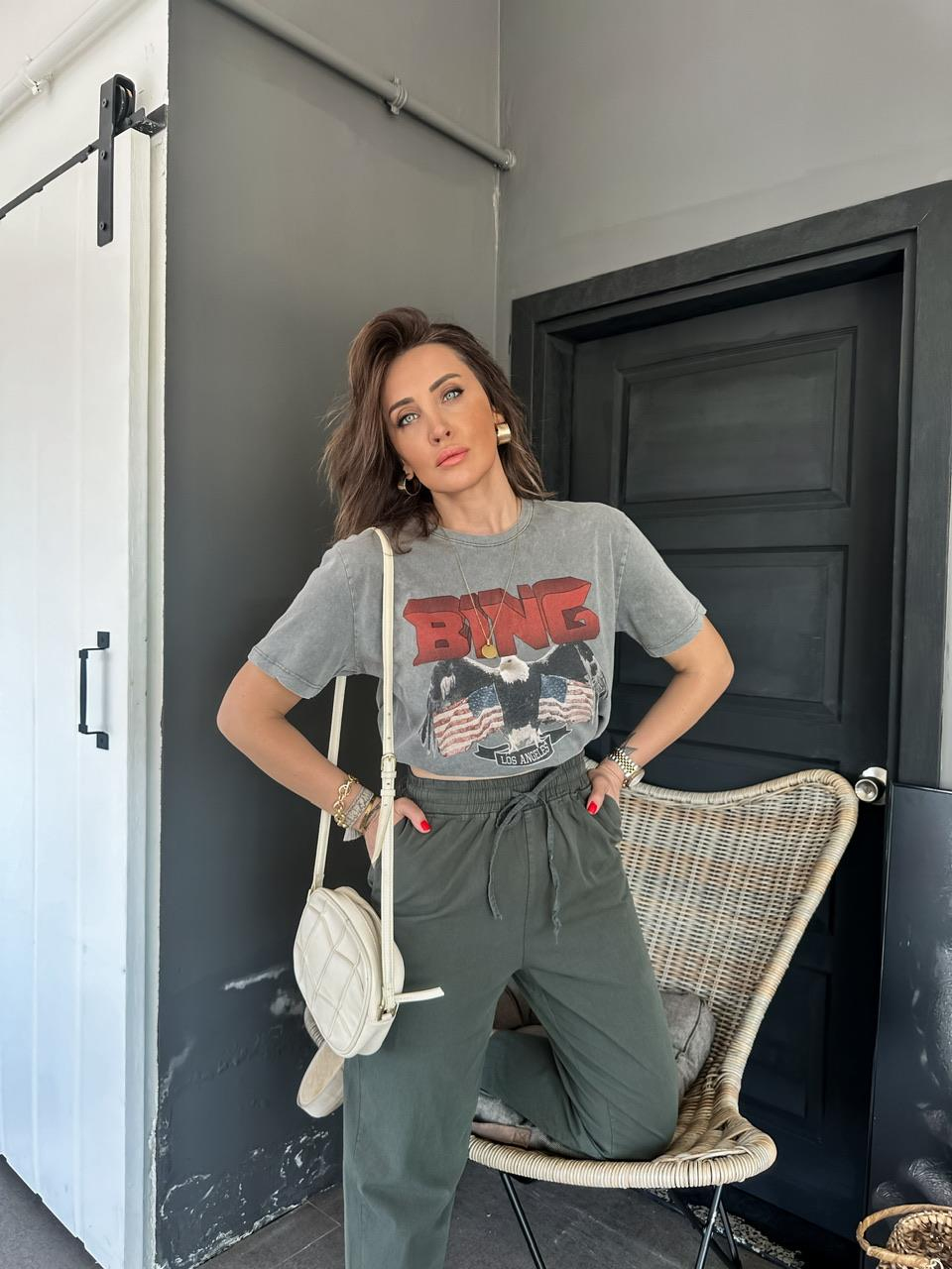 Gri Anne Bing Yıkamalı Tshirt